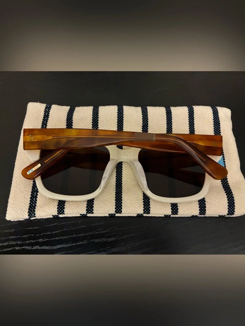 NWOT TOMS Women's Cream and Brown Sunglasses with Striped Pouch